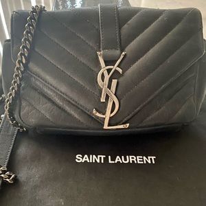 YSL Chain Wallet Matelasse Chevron Leather